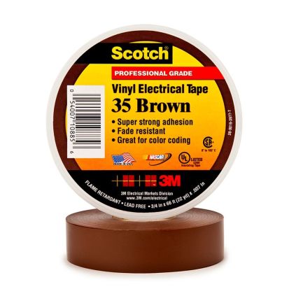 3M™ 7000031580  1-Sided Premium-Grade Electrical Tape, 66 Ft L X 3/4 In W, 7 Mil Thk, PVC, Rubber Adhesive, PVC Backing, Brown