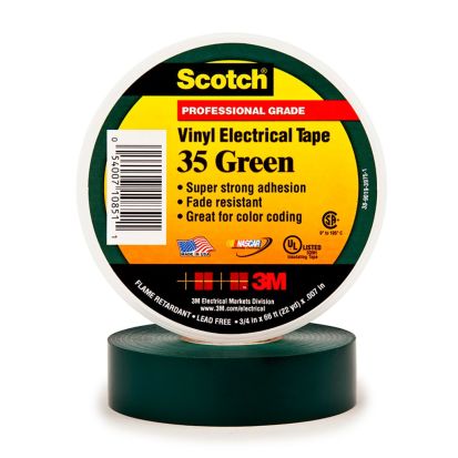 3M™ 7000006098  1-Sided Premium-Grade Electrical Tape, 66 Ft L X 3/4 In W, 7 Mil Thk, PVC, Rubber Resin Adhesive, PVC Backing, Green
