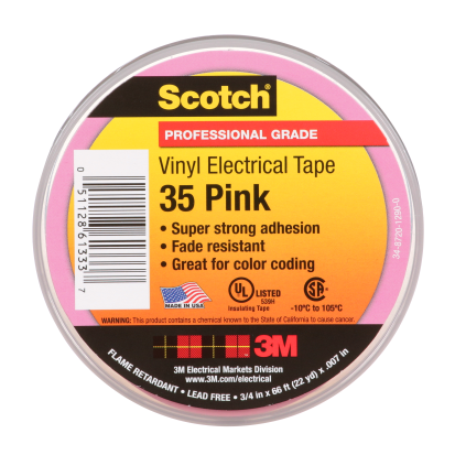3M™ 7010411602 35-3/4X66FT-PK Scotch Vinyl Color Coding Electrical Tape 35, 3/4 in x 66 ft, Pink
