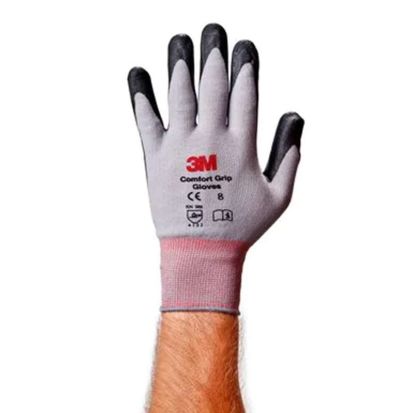 3M™ 7100034911  Comfort Grip General Purpose Gloves, Full-Finger Style, L/SZ 9, Foam Nitrile Palm, Nylon, Gray, Elastic Wrist Cuff, Resists: Abrasion, Cut, Puncture and Tear