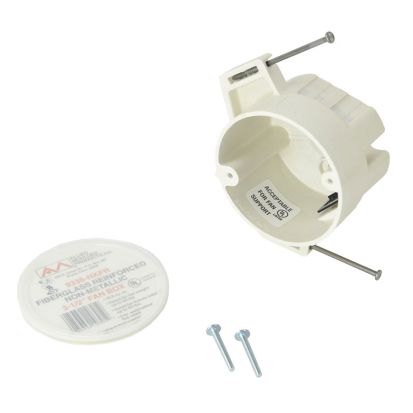 ALLIED MOULDED PRODUCTS 9336-NKFR FBRGLS 3-1/2 NAIL-ON FAN BOX 16.0 CU IN NAILS SPEED KLAMPS 35 LB FAN 50 LB FX RTD