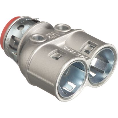 Arlington Snap2IT® 3838AST Straight Duplex Connector With Insulated Throat, 3/8 in Trade, 3/8 in Knockout, 0.405 to 0.612 in Cable Openings, Die Cast Zinc