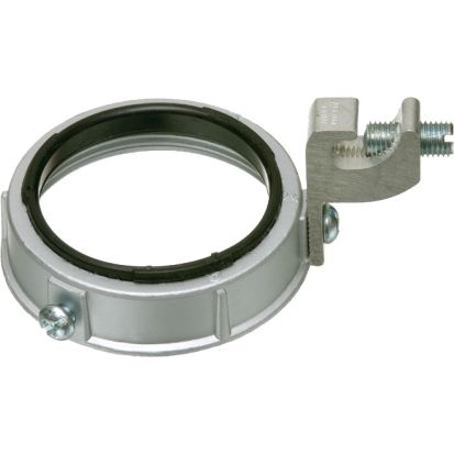 Arlington 455 Metal Threaded Ground Bushing With Dual Rated Al/Cu C-Clamp Grounding Lug, 2 in Trade, 14 AWG Wire Min, 2 AWG Wire Max, Die Cast Zinc