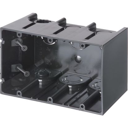 Arlington ONE-BOX™ F103 Versatile Outlet Box With (2) Captive Screws and (1) Knockout, Plastic, 61 cu-in Capacity, 3 Gangs, 3 Outlets, 5.93 in L x 3.74 in W x 3.51 in H