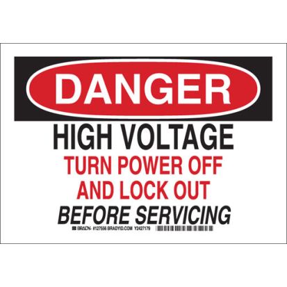 Brady 127556 Laminated Rectangular Electrical Safety Sign, DANGER, 7 in H x 10 in W, Black/Red on White, B-302 Polyester, Adhesive Mount