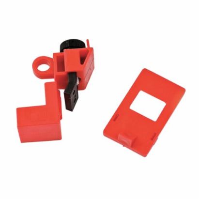 Brady® 65396 1-Pole Clamp-On Circuit Breaker Switch Lockout Device, For Use With 120/277 VAC Single Pole and Internal-Trip Multi-Pole Breaker, 1 Padlocks, 0.31 in Dia Max Padlock Shackle, LOTO-14 Polypropylene, Red