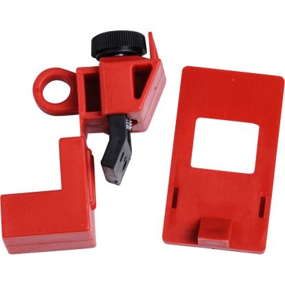 Brady® 65965 1-Pole Clamp-On Circuit Breaker Switch Lockout Device, For Use With 120/277 VAC Single Pole and Internal-Trip Multi-Pole Breaker, 1 Padlocks, 0.31 in Dia Max Padlock Shackle, LOTO-14 Polypropylene, Red