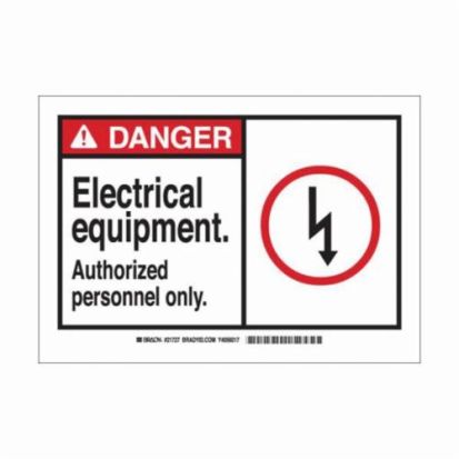 Brady® 83900 Laminated Rectangular Safety Sign, 3-1/2 in H x 5 in W, Black/Red on White, B-302 Polyester, Self-Adhesive/Surface Mount