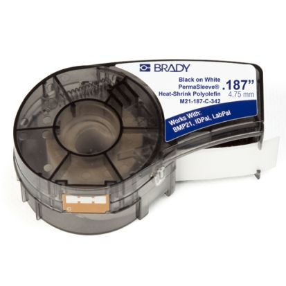 Brady® PermaSleeve® M21-187-C-342 BMP®21 Heat Shrink Tubing Label Cartridge, 7 ft L x 0.335 in W, Black on White, B-342 Polyolefin