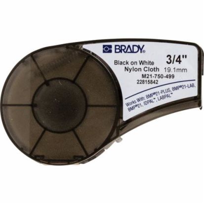 Brady® M21-750-499 BMP® 21 Label Cartridge, 16 Ft L X 3/4 In W, Black On White, B-499 Polyamide Coated Nylon Cloth