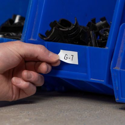 Brady M5C-1500-581-WT Aggressive Adhesive Repositionable Label, 25 ft L x 1.5 in W, Black on White, B-581 Vinyl