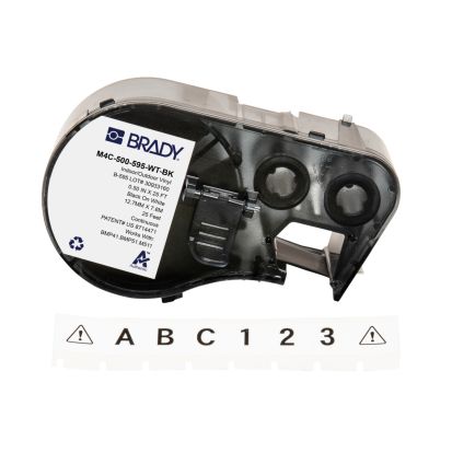Brady M4C-500-595-WT-BK All-Weather Vinyl Labels 0.5 x 25ft