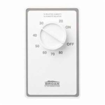 Broan® DH100W Rectangle Humidity Control, 120 VAC/24 VDC, 5 A, 10 A, SPST Switch Action, 20 to 80% Adjustable range, Plastic, White