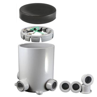 CANTEX 5133758 Concretetight Non-Metallic Floor Box Base With (2) 3/4 in, (2) 1/2 in Outlets, PVC, 90 cu-in, 4 Outlets, 6 in H x 6-7/16 in W