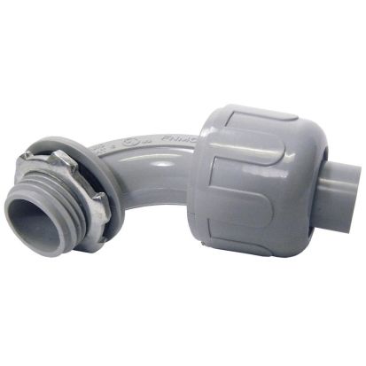 CANTEX 5441000 Enviro-Flex Liquid Tight Connector With Polypropylene Sealing Ring, 3/8 in Trade, 90 deg, PVC