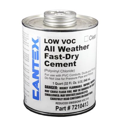 CANTEX 7210413 Low VOC Conduit All Weather Cement, 1 qt Can, Liquid Form, Clear, 0.912