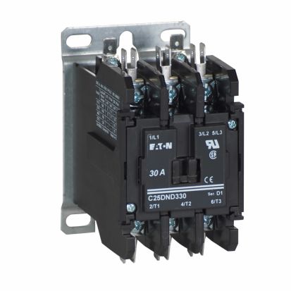 Eaton C25DND330A Definite Purpose Contactor, 110 to 120 VAC V Coil, 30 A Inductive/40 A Resistive, 3 Poles