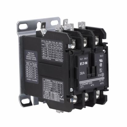 Eaton C25DNF330T D Frame Non-Reversing Definite Purpose Control Contactor With Metal Mounting Plate, 24 VAC V Coil, 30 A Inductive/40 A Resistive, 3 Poles