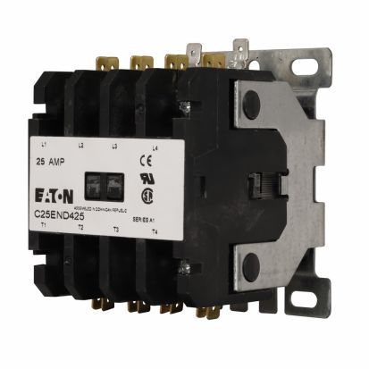 Eaton C25END430A Non-Reversing Definite Purpose Control Contactor, 110 to 120 VAC V Coil, 30 A Inductive/40 A Resistive, 4 Poles