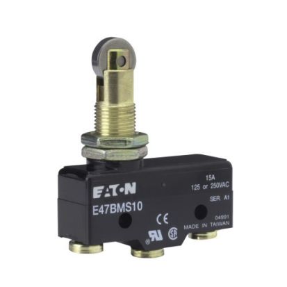Eaton E47BMS10 Basic Precision Switch, 250 VAC, 30 VDC, 6/15 A, Roller Plunger Actuator, SPDT Contact, 1 Pole