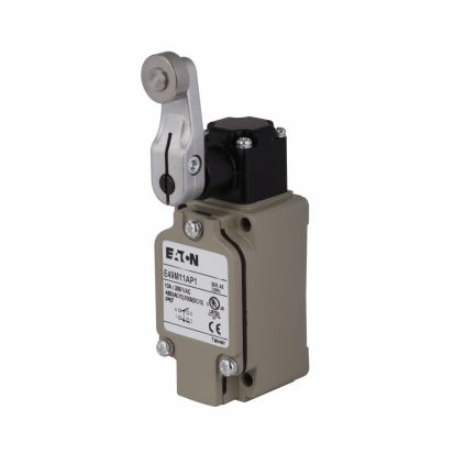 Eaton E49M11AP1 Assembled Compact Metal Standard Limit Switch, 250 VAC, 24 VDC, 1.5/10 A, Side Roller Lever Actuator, 1NO-1NC Contact