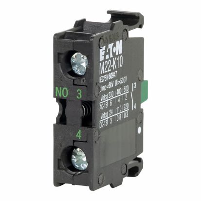 Eaton M22-K01 Contact Block, 22.5 mm, 1NC Contact, 6 A at 240 VAC Contact, Momentary Action, Black