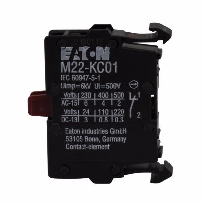 Eaton RMQ-Titan® M22-KC01 Contact Block, 22.5 mm, 1NC Contact, 4 A at 230 VAC, 2 A at 500 VAC Contact, Momentary Action, Black