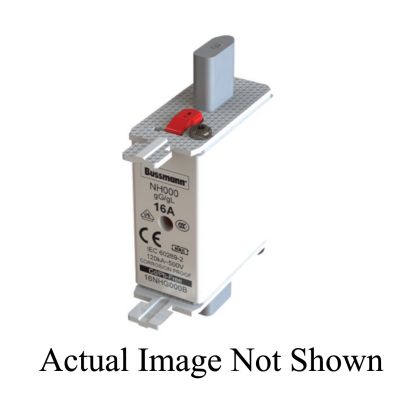 EATON Bussmann Series 16NHG000B Size 000 Class gG/gL Dual Indicator NH Fuse Link With Metal Gripping Lugs, 500 VAC/250 VDC, 16 A, For Use With NH Size Photovoltaic Fuse, Ceramic