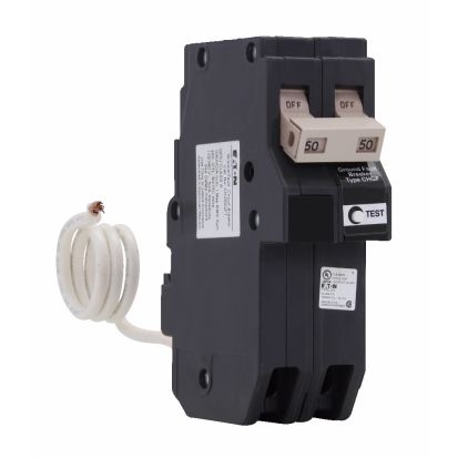 Eaton CH230GFT Type CH Self-Test Ground Fault Circuit Breaker, 120/240 VAC, 30 A, 10 kA Interrupt, 2 Poles, Common Trip