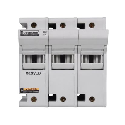 Eaton Bussmann Series easyID™ CH60J3 CH Series Finger Safe Modular Fuse Holder, 600 VAC/VDC, 60 A, Class: J, 18 to 1 AWG Wire, 3 Poles