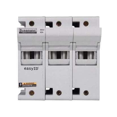 Bussmann easyID CH60J3 Finger Safe Modular Fuse Holder, 600 V AC/DC, 60 A, Class: J, 18 to 1 AWG Wire, 3 Poles