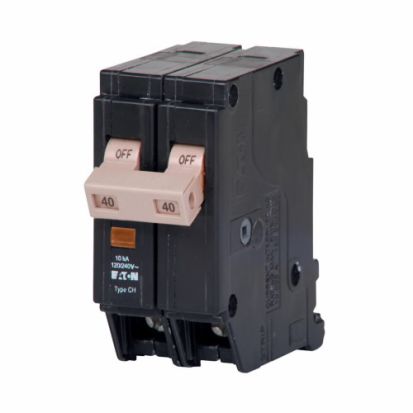 Eaton CHF240 Type CHF Standard Circuit Breaker With Mechanical Trip Flag, 120/240 VAC, 40 A, 10 kA Interrupt, 2 Poles, Common/Thermal Magnetic Trip