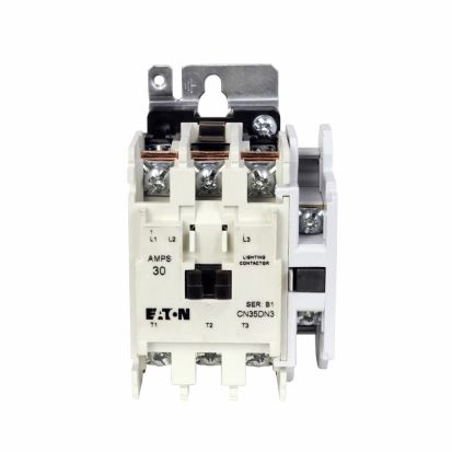 EATON Cutler-Hammer Series CN35DN3AB Type AC Electrically Held Lighting Contactor, 110/120 VAC V Coil, 30 A, 1NO Contact, 3 Poles