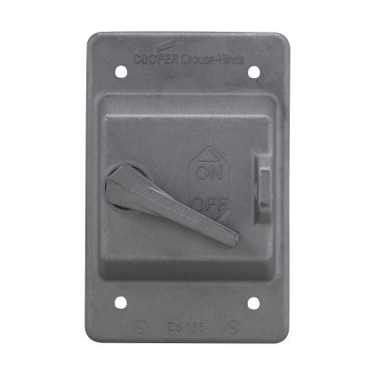EATON Crouse-Hinds series DS185 raintight snap switch cover, Die cast aluminum, Single-gang, Gasket, For standard ON-OFF operation; with hole for lock, For general use snap switches
