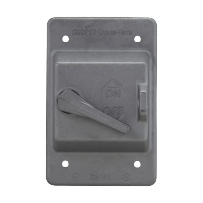 Eaton Crouse-Hinds series DS185 raintight snap switch cover, Die cast aluminum, Single-gang, Gasket, For standard ON-OFF operation; with hole for lock, For general use snap switches