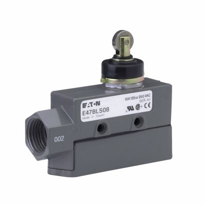 EATON E47BLS08 Enclosed Precision Switch, 250 VAC, 30 VDC, 6/15 A, Booted Roller Plunger Actuator, SPDT Contact, 1 Pole