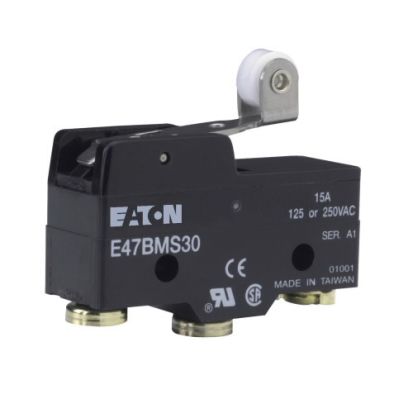 EATON E47BMS30 Basic Precision Switch, 250 VAC, 30 VDC, 6/15 A, Lever/Roller Actuator, SPDT Contact, 1 Pole