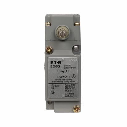 EATON E50SG Assembled Limit Switch Body With Thermal and Magnetic Trip, 1NO-1NC Contact, For Use With E50 Series Heavy Duty Plug-In Limit Switch, 5 A at 240 VAC Contact, NEMA 1/3/3S/4/4X/6/6P/13/IP67 Enclosure