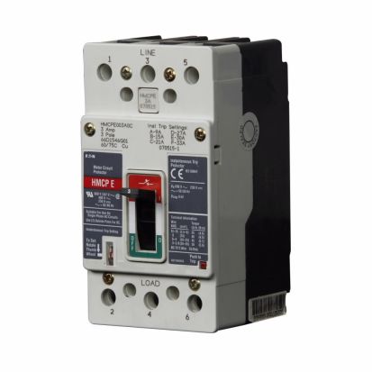 Eaton HMCPE003A0C Type HMCP Motor Circuit Protector, 600Y/347/480 VAC, 3 A, 3 Poles, Adjustable/Magnetic Trip