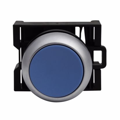 Eaton M22-D-B M22 Modular Pushbutton Operator, 22.5 mm, Flush, Momentary, Non-illuminated, Bezel: Silver, Button: Blue, IP67, IP69K, NEMA 4x, 13, 5,000,000 Million mechanical operations