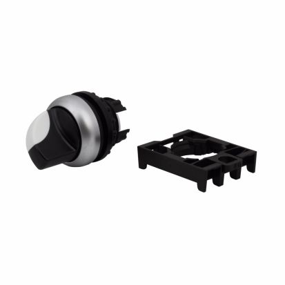 EATON M22-WK3 Modular Non-Metallic Non-Illuminated Selector Switch Operator, 22.5 mm, Knob Operator, 3 Positions, Black/Silver