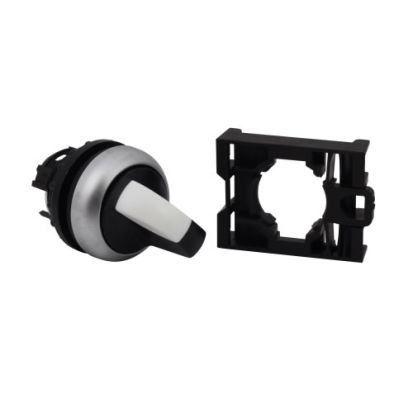 EATON Cutler-Hammer Series M22-WKV Modular Non-Illuminated Selector Switch Operator With Trip Unit, 22.5 mm, Knob Operator, 2 Positions, Black/Silver