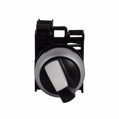 EATON Cutler-Hammer Series M22-WKV-K11 M22 Selector Switch, Completed Device, 22.5 mm, Knob, Two-Position, V, Maintained, Non-illuminated, Bezel: Silver, Button: Black, 1NO-1NC, IP67, IP69K, NEMA 4X, 13
