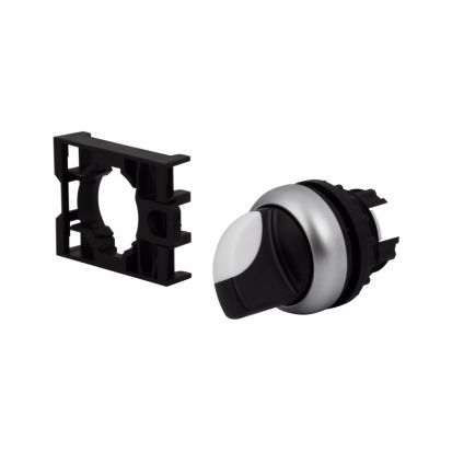 EATON M22-WRK3 Modular Non-Illuminated Selector Switch Operator, 22.5 mm, Knob Operator, 3 Positions, Black/Silver