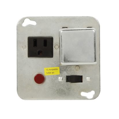 EATON Bussmann Series SSY-RL Fused Switch/Outlet Box Cover Unit With Pilot Light, For Use With 4 in Square Box, Type T/TL/TC/P/W Plug Fuse, 1/2 hp, 15 A, 125 VAC, 1 Fuse Socket