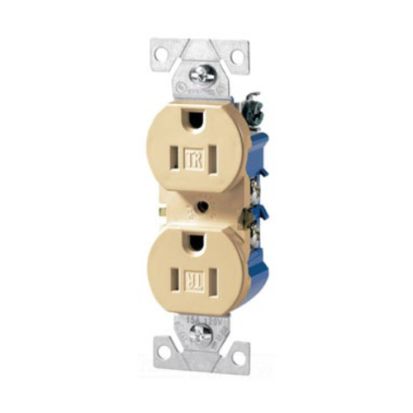 Eaton Corp Arrow Hart® TR270V Duplex Straight Blade Tamper Resistant Grounding Receptacle, 125 VAC, 15 A, 2 Poles, 3 Wires, Ivory