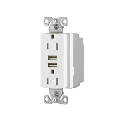 EATON Arrow Hart™ TR7755W-BOX Combination Receptacle and USB Port With Tamper Resistant Duplex Receptacle, 2 Poles