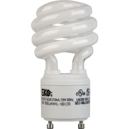 EIKO® SP13/27-GU24 Spiral Compact Fluorescent Lamp, 13 W, GU24 CFL Lamp, 800 Lumens