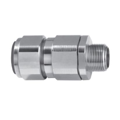 Emerson Electric Appleton® 25SPX2KX0755 Compound Barrier Straight Cable Gland Connector, 3/4 in Trade, 0.55 to 0.87 in Cable Openings, Brass, Nickel Plated