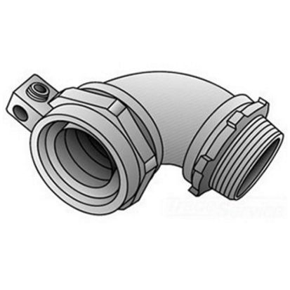Emerson Electric O-Z/Gedney Ground-Tite® 4Q-9125L Concretetight Liquidtight Oiltight Positive Grounding Raintight Conduit Connector With Lug, 1-1/4 in Trade, 6 to 1/0 AWG Cable Openings, 90 deg, Malleable Iron, Zinc Electroplated